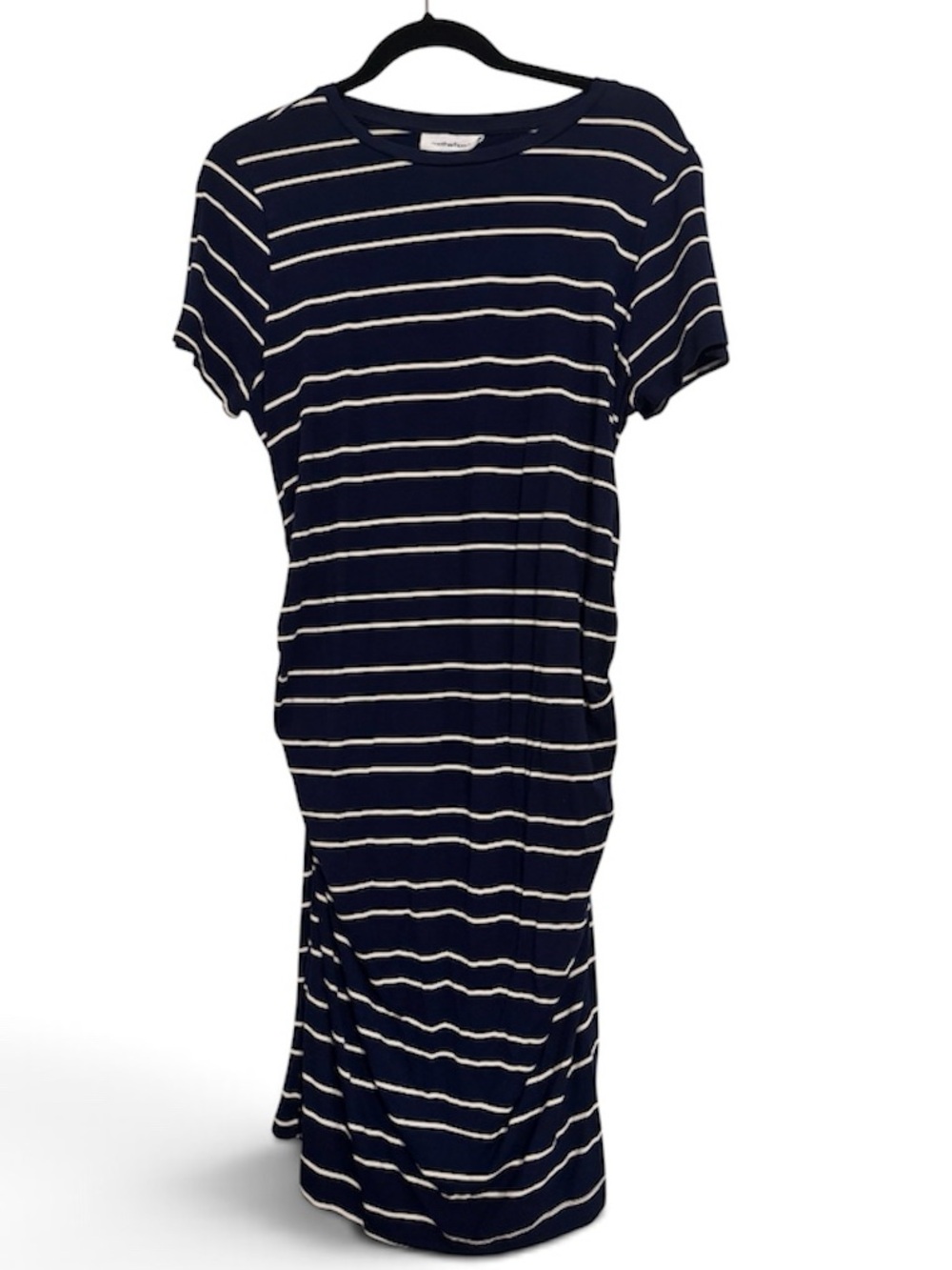 Motherhood Maternity Navy and White Striped Midi Dress
